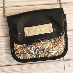 Womens Vintage Y2K Betsey Johnson small black sparkly cros bag with chain strap.